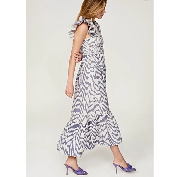 SAYLOR Pilar Smocked Midi Dress Medium Zebra Blue White Print - Picture 3 of 15